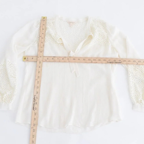 Rebecca Taylor Cream Front Tie Chiffon Eyelet Long Sleeve Blouse 4 - Picture 4 of 12